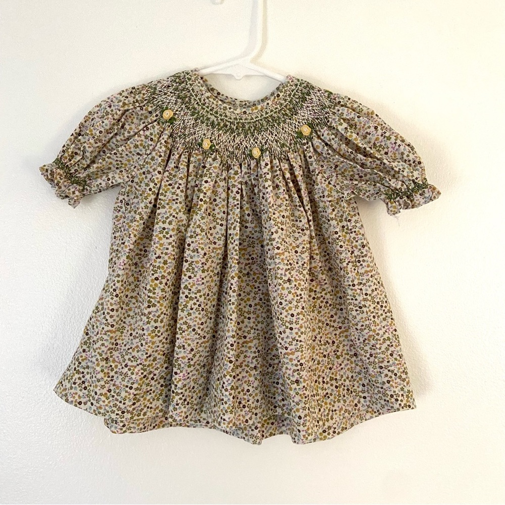 Remember Nguyen floral smocked cotton top baby toddler girl 18 month cream green